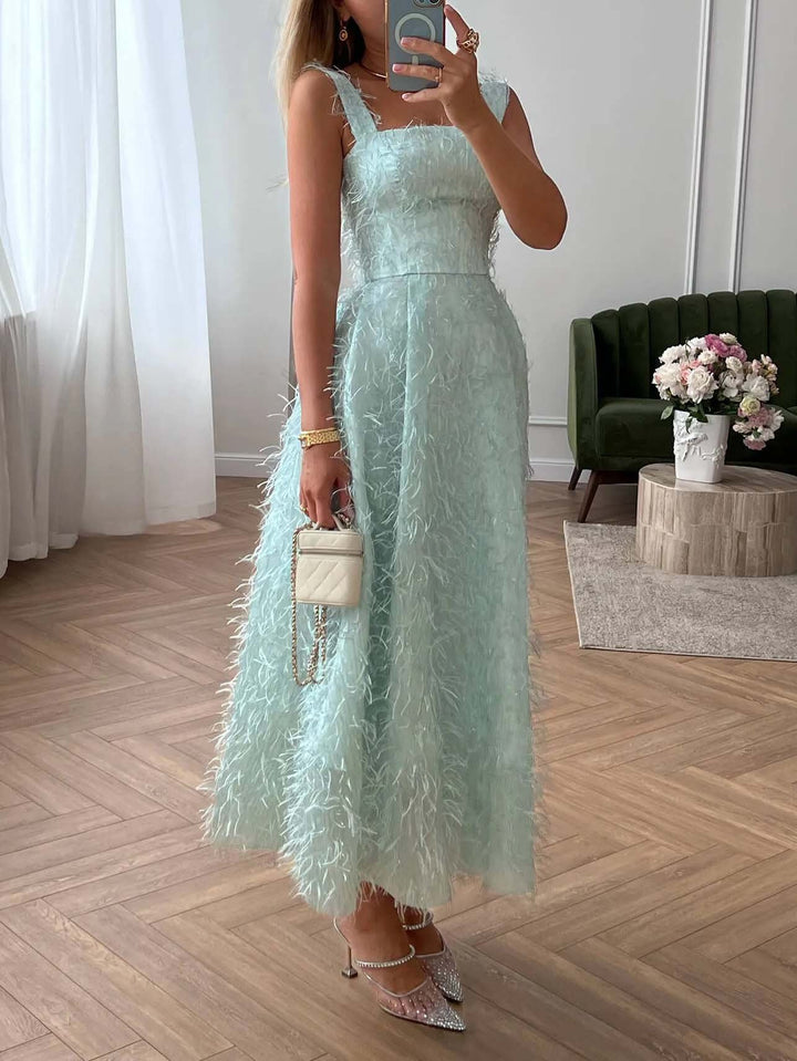 Vestido Midi Elegante Sem Encosto Cintura Alta