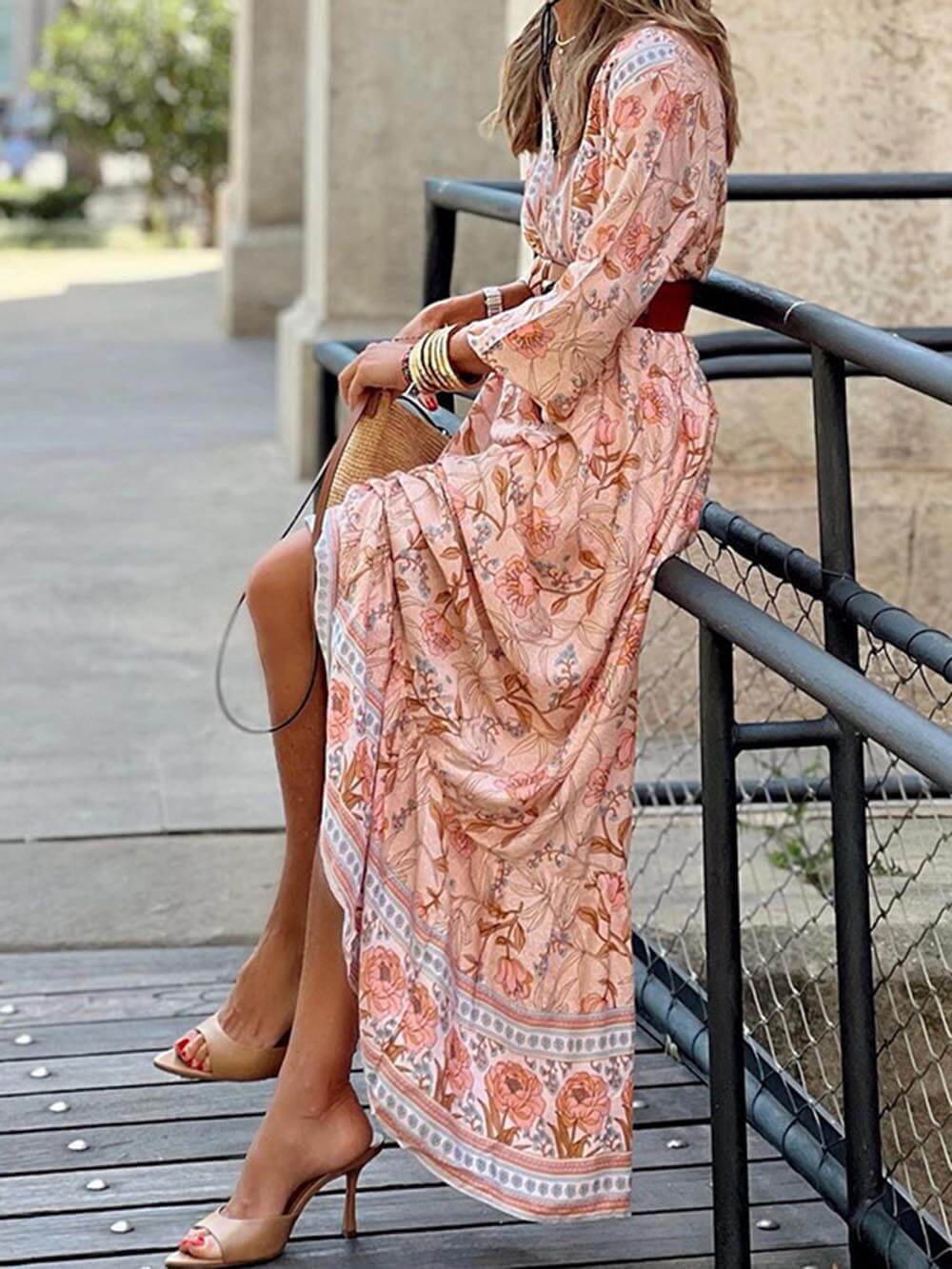 Robe longue bohème à imprimé floral