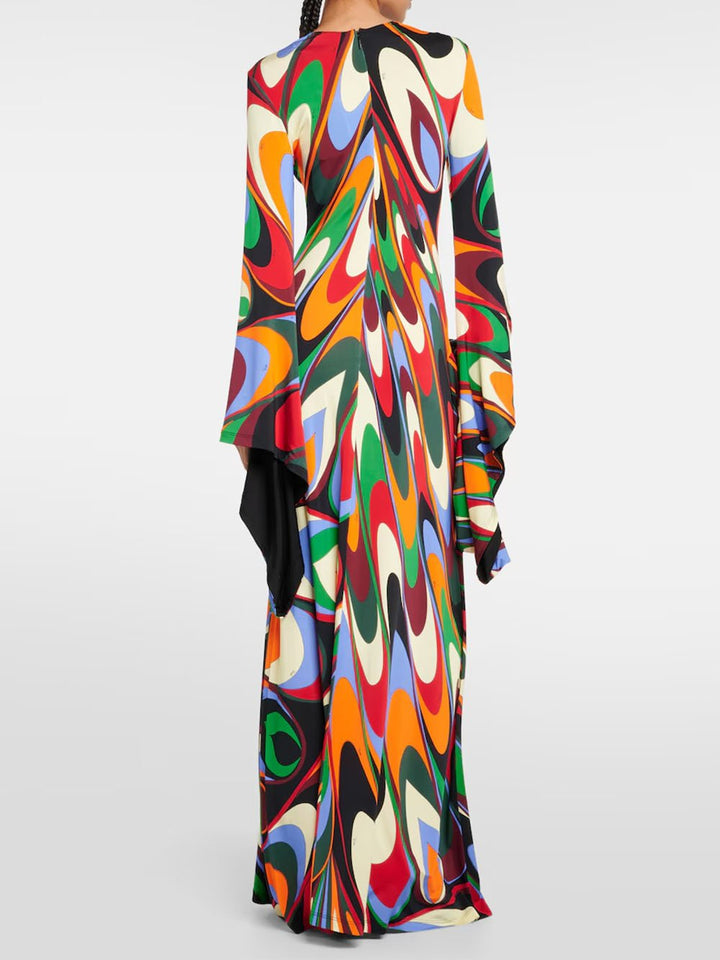 Colorful Personalized Print Trumpet Sleeve Long Dress