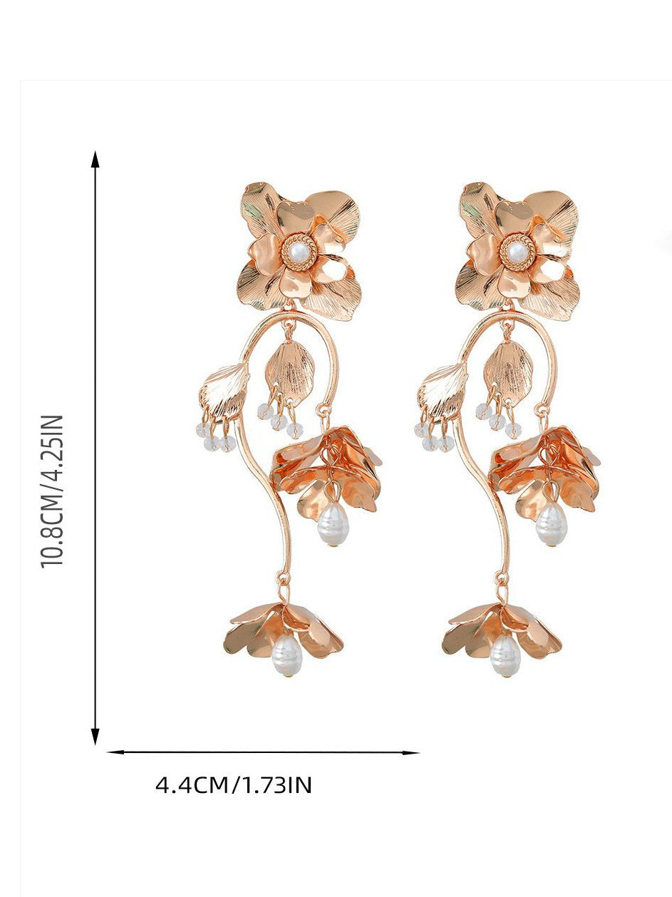 꽃과 진주 과장된 드롭 귀걸이