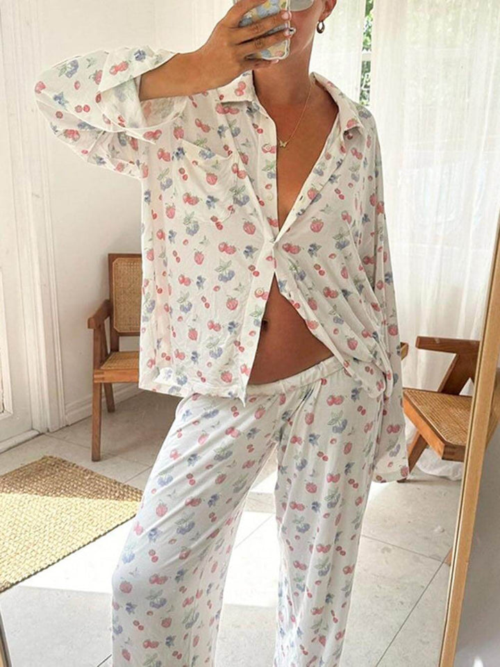 Casual Heart Print Pajama Set