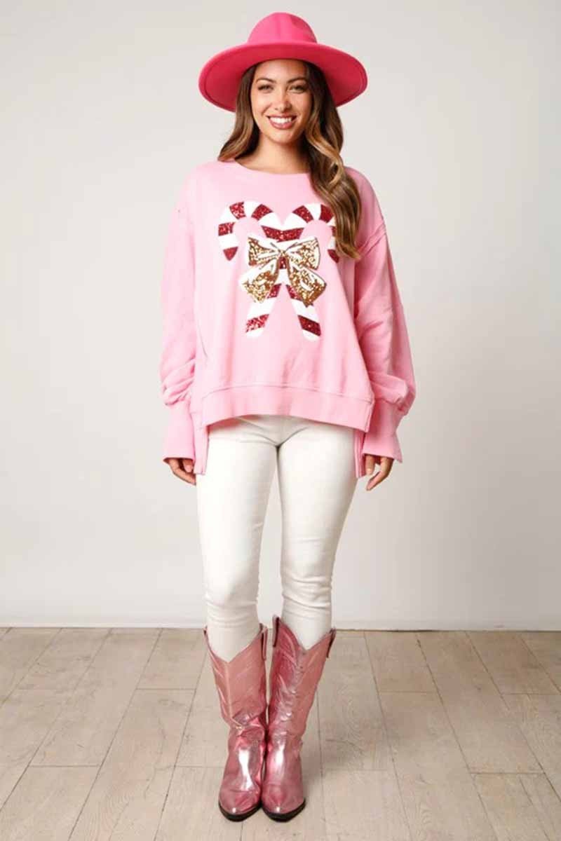 Sweet Sequined Long Sleeve Christmas Sweatshirt