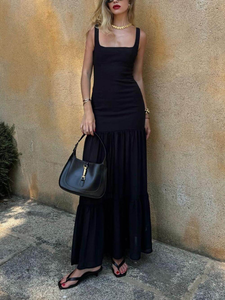 Elegant Date Night Square Neckline And Ruched Detail Maxi Dress