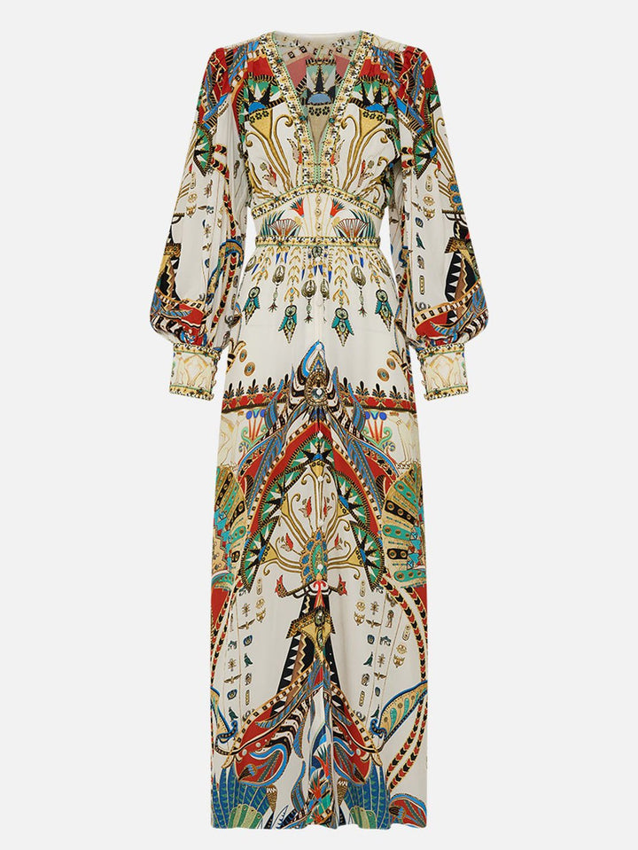 Exquisite Retro Print Fitted Maxi Dress