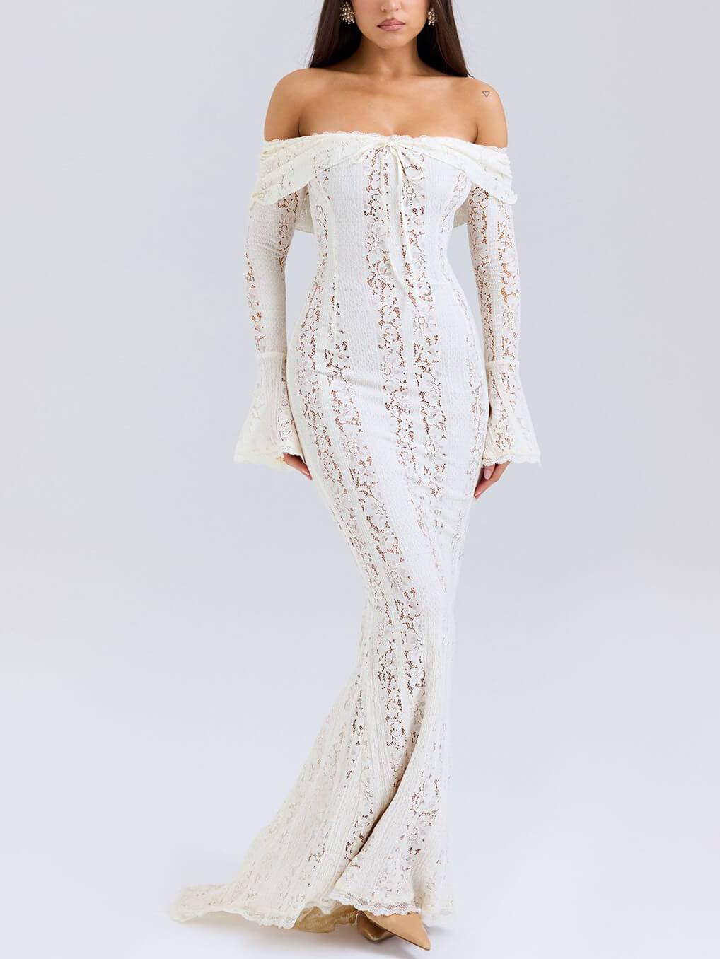 Elegant One Shoulder Lace Fishtail Maxikjole