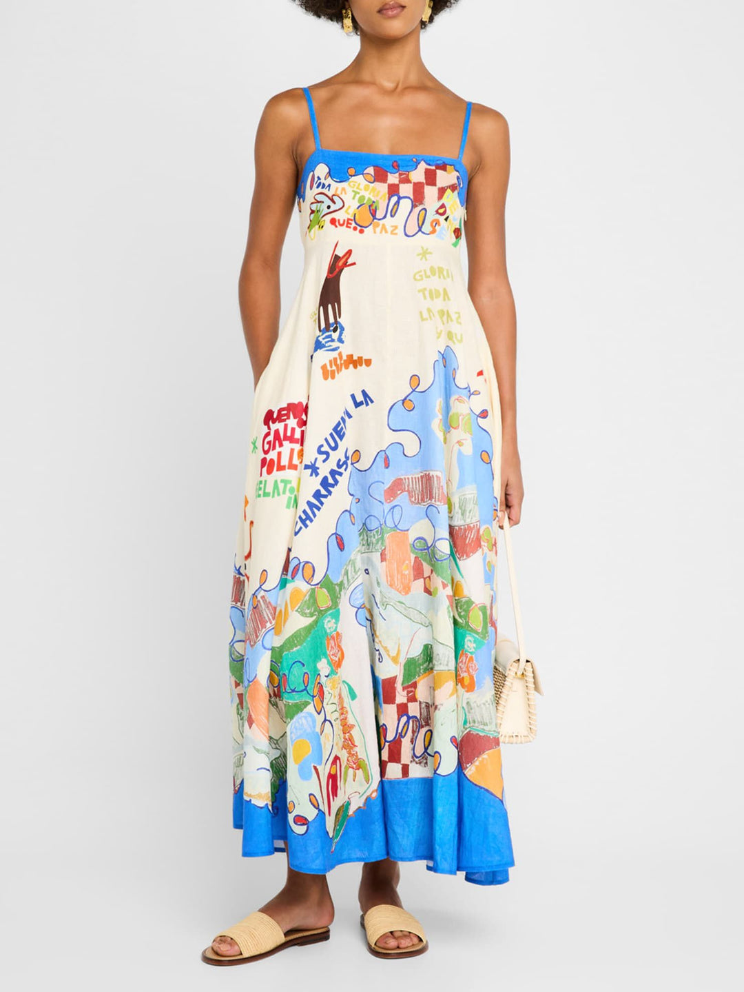 Unique Art Island Floral Print A-Line Midi Dress