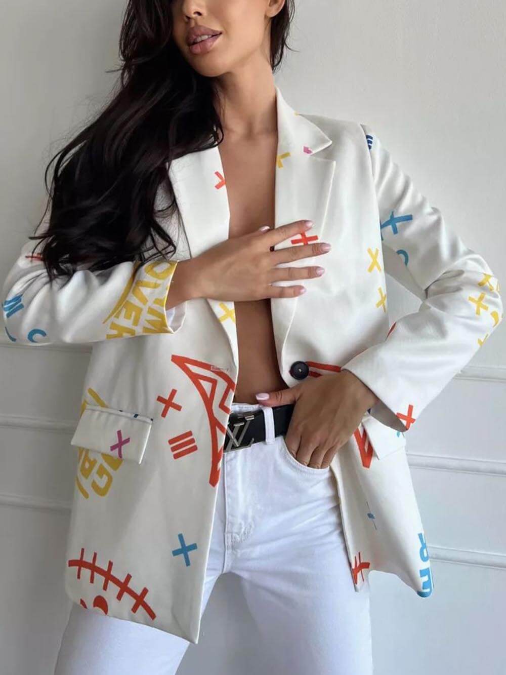 Casual Lazy Style Graffiti Print Loose Suit Jacket