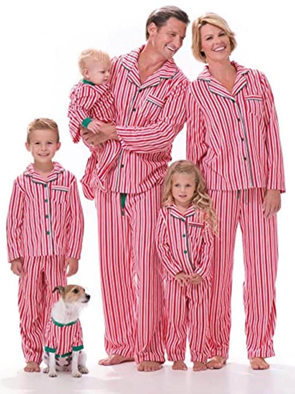 Conjunto de pijama para padres e hijos con estampado de rayas navideñas