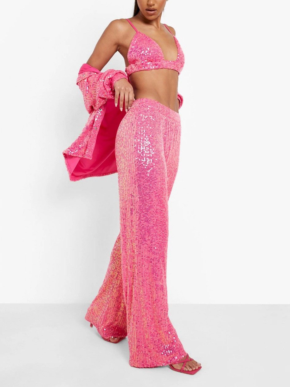 Sequined Elastic Loose Wide-leg Pants