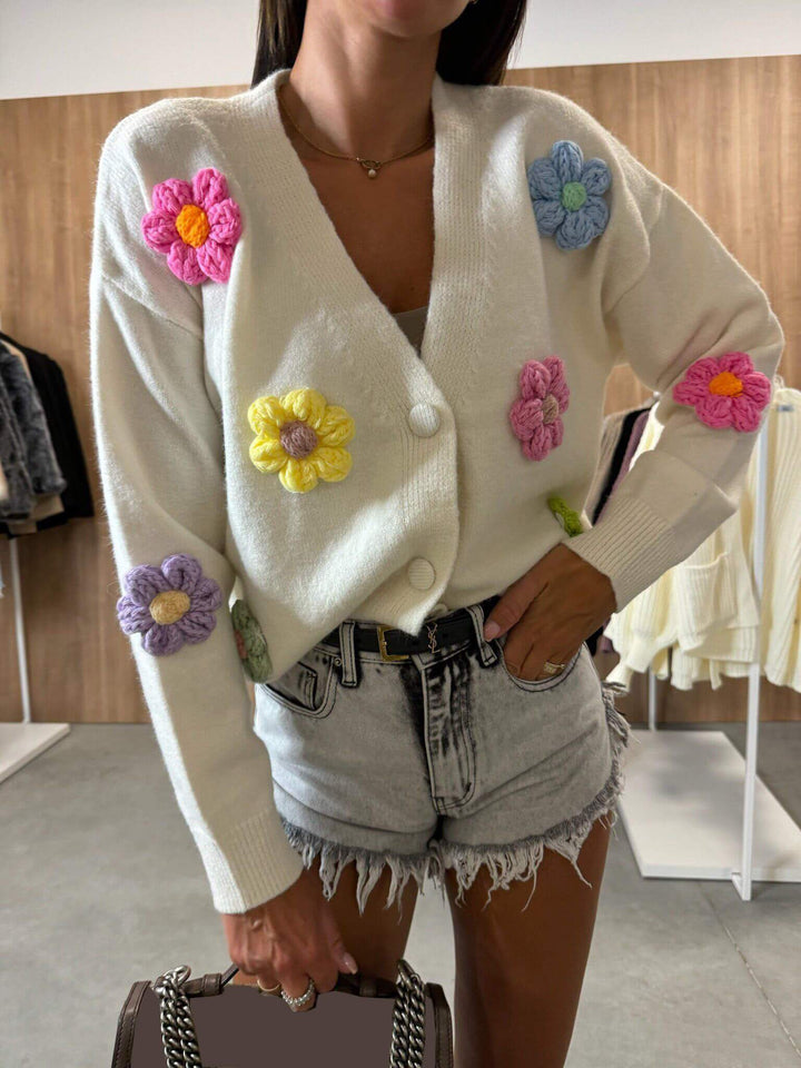 Veste pull cardigan à fleurs au crochet décontractée