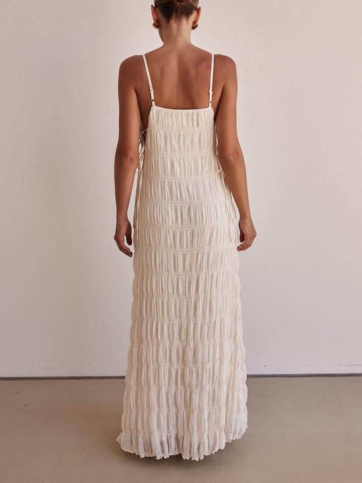 Elegant Pleated Lace-Up Adjustable Straps Loose Maxi Dress