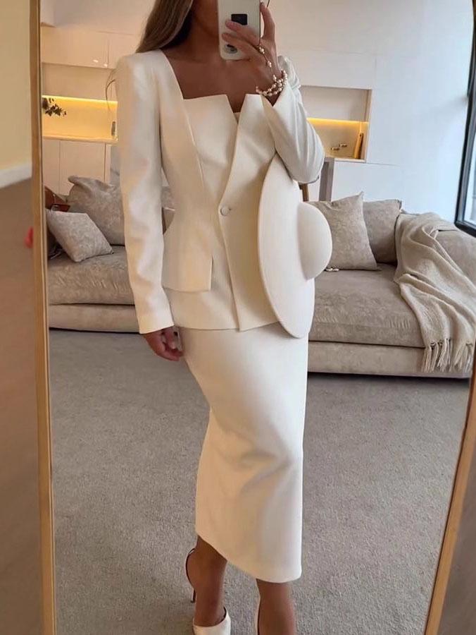 Elegant Square Collar Casual Waist Suit Jacket