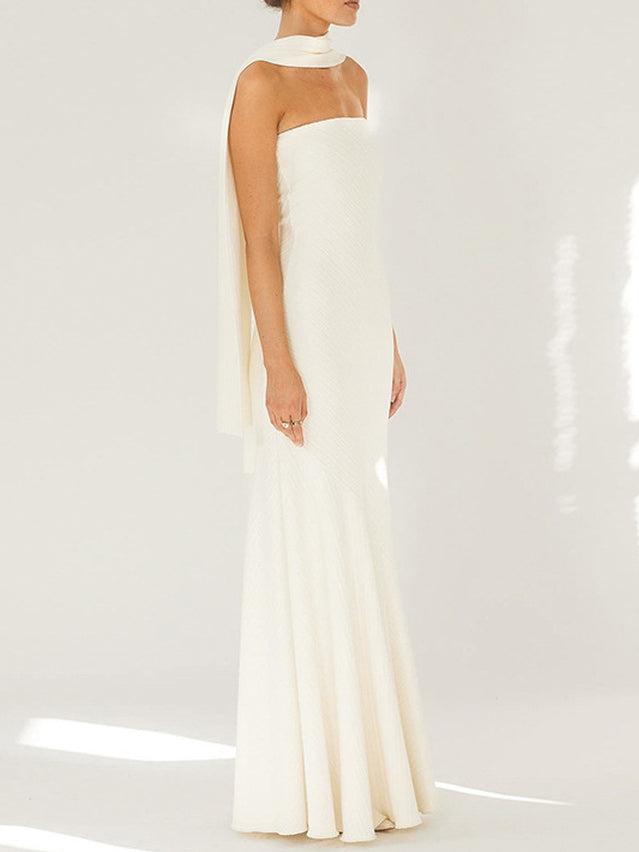 Fashion Strapless One Shoulder Fishtail Maxi Dress