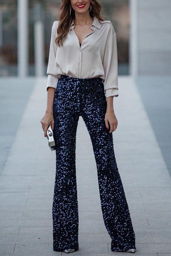 Pantalon évasé à paillettes élégant