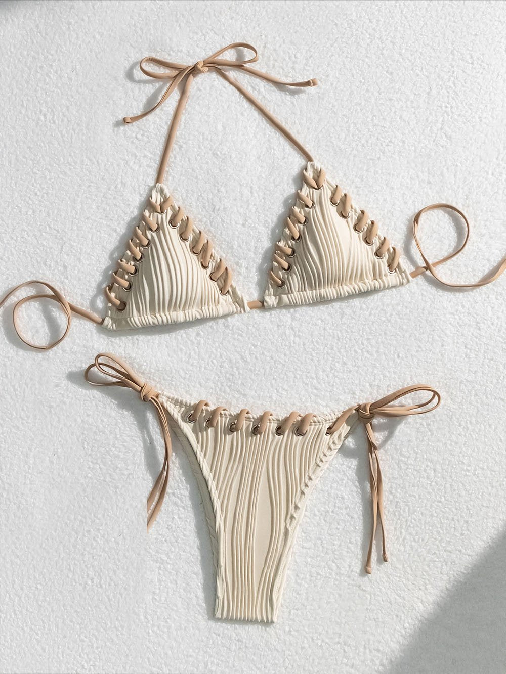 Lace-up Contrast Bikini Set