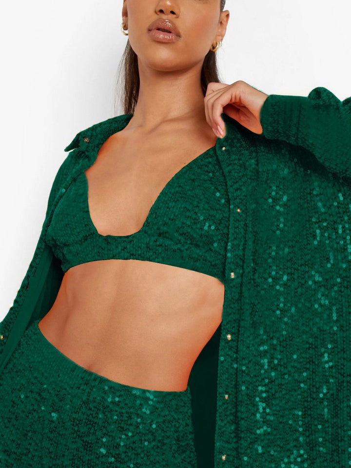 Sequined Long-sleeved Ultra-loose Shirt