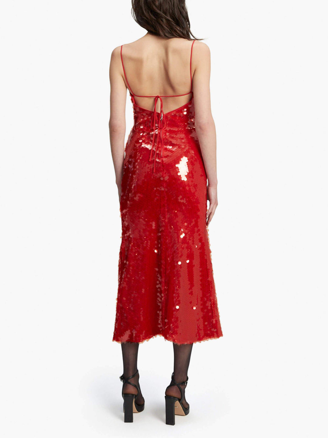 Elegant Sequined Fiery Red Midi Dress