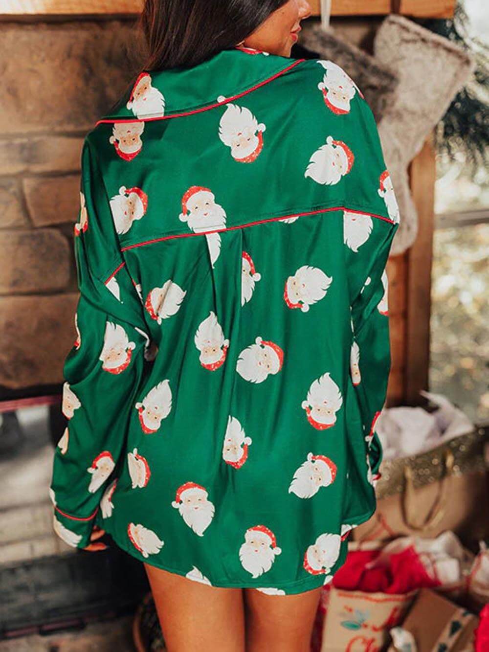 Christmas Satin Print Home Wear Pajamas Set