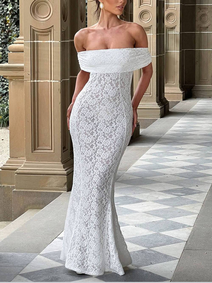 Elegantes, sexy Fischschwanz-Maxikleid mit floraler Spitze