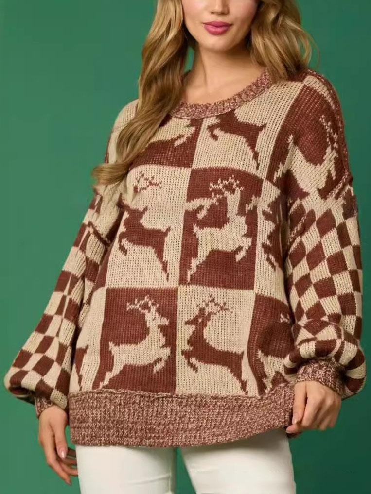 Jouluinen Elk Pattern rento Crewneck villapaita