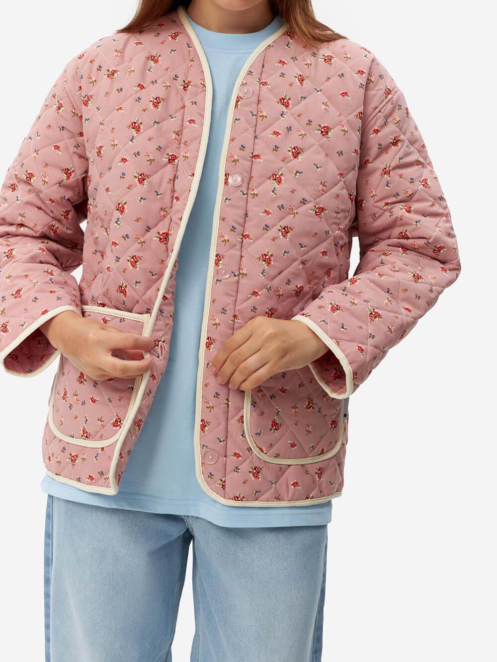 Unik quiltet Pink Flower Pocket Jacket