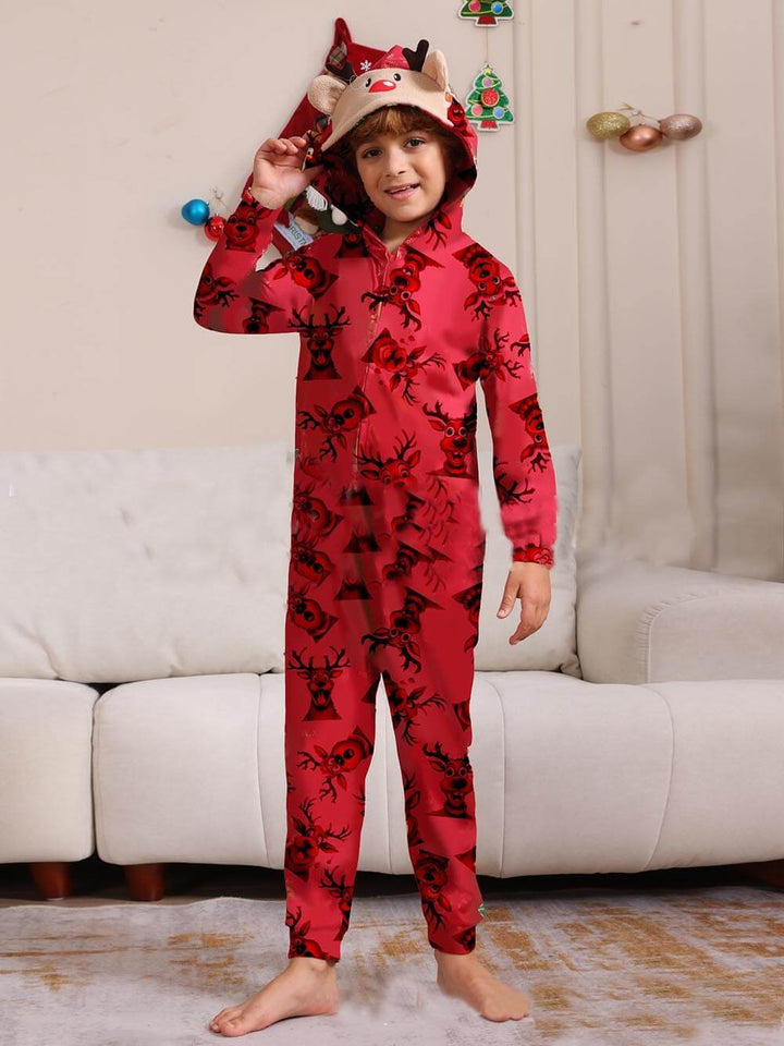 Christmas Elk Print Family One-Piece Pyjamas