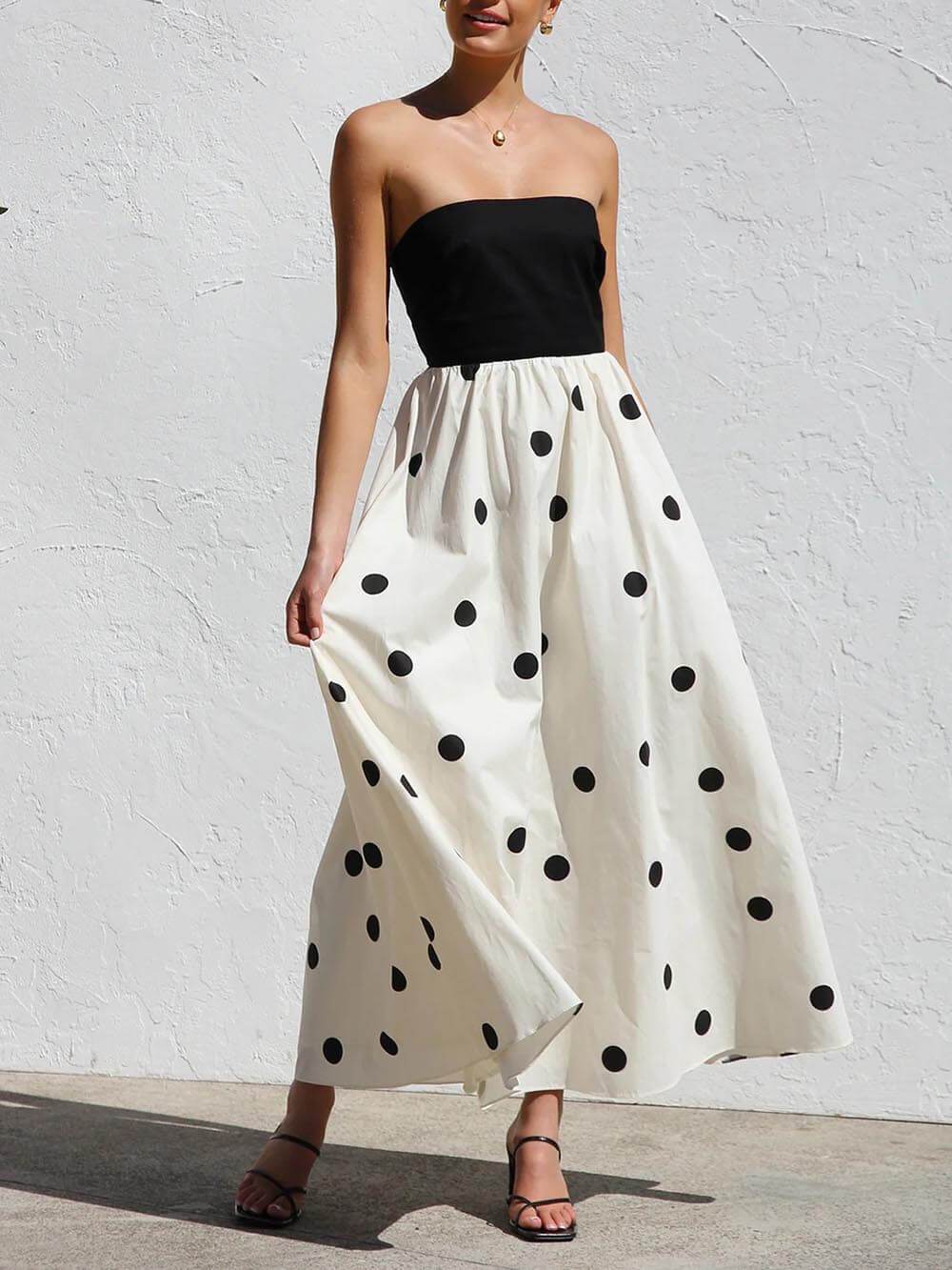 Elegant Wrap-Around Polka Dot Print Stitching A-Line Maxi Dress