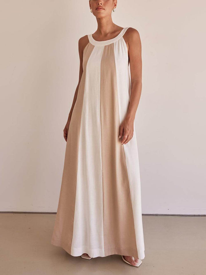 Elegant Two-Tone Stitching With Adjustable Straps A-Line Loose Maxi Dress