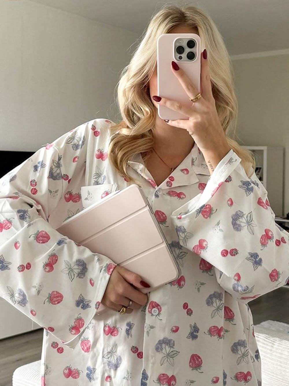 Casual Heart Print Pajama Set