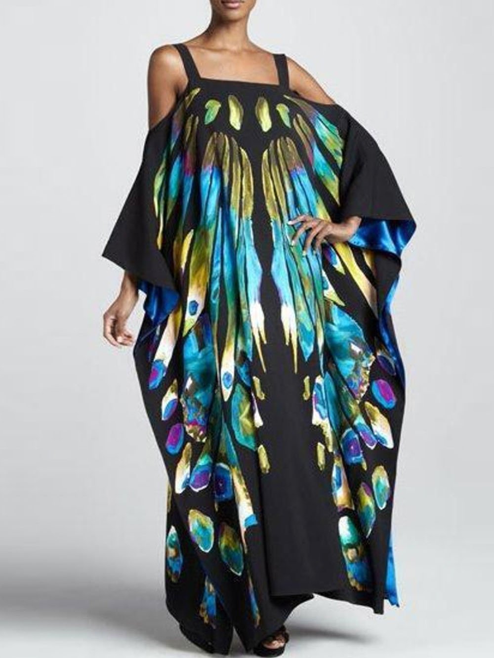 Unieke gepersonaliseerde strapless maxi-jurk met lange mouwen en print