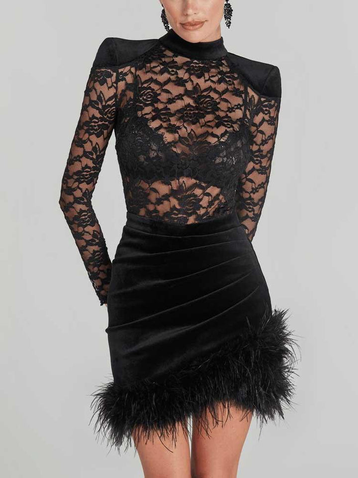 Elegant Lace Sheer Hip Mini Dress