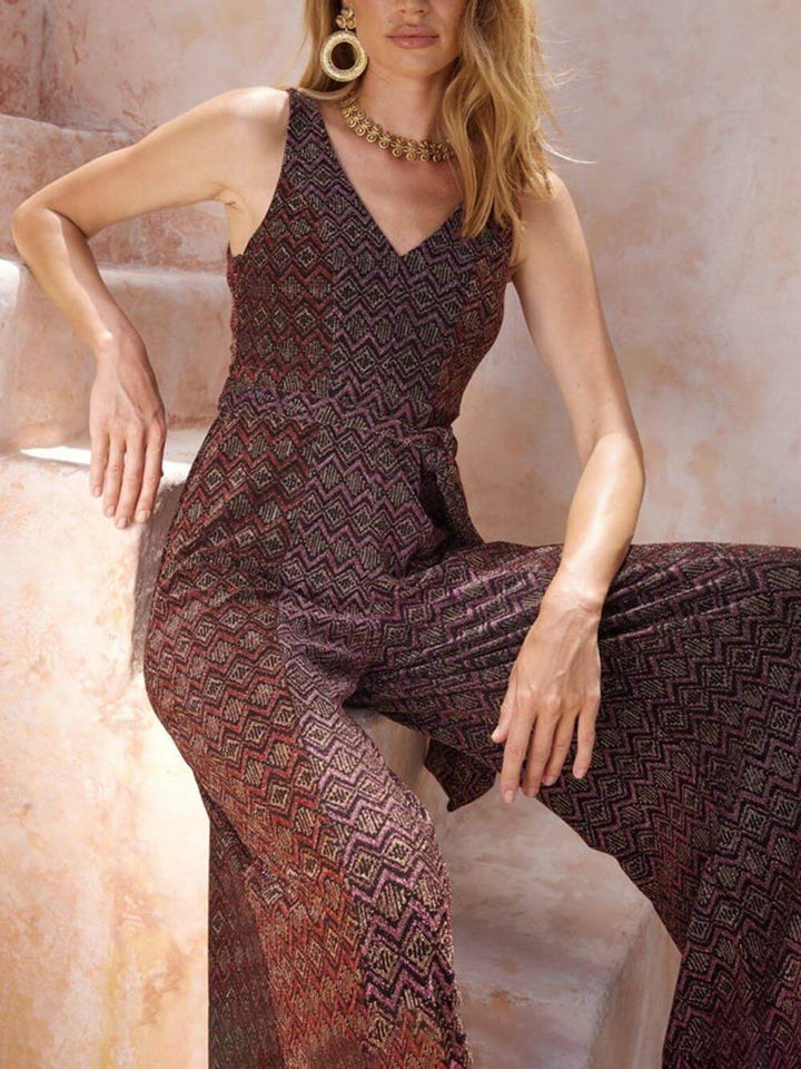 Unique Diamond Wave Print Loose Jumpsuit