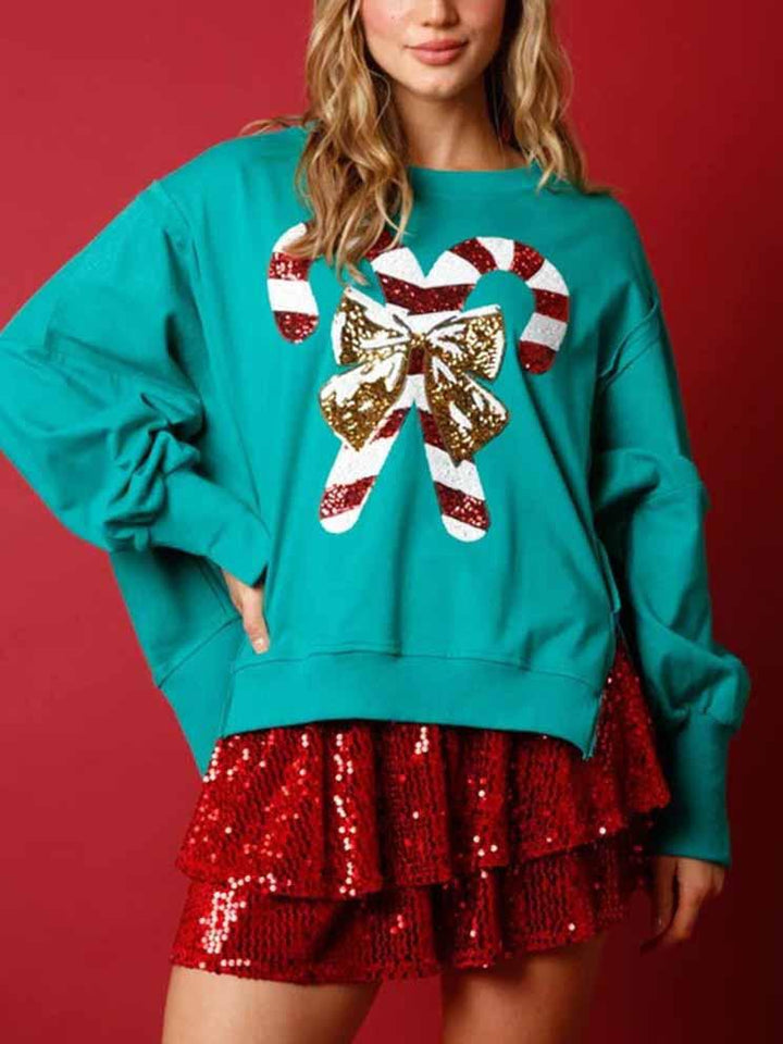 Sweet Sequined Long Sleeve Christmas Sweatshirt