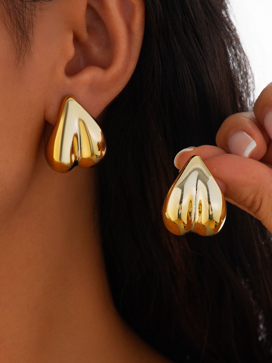 Pendientes geométricos curvos en forma de corazón de moda