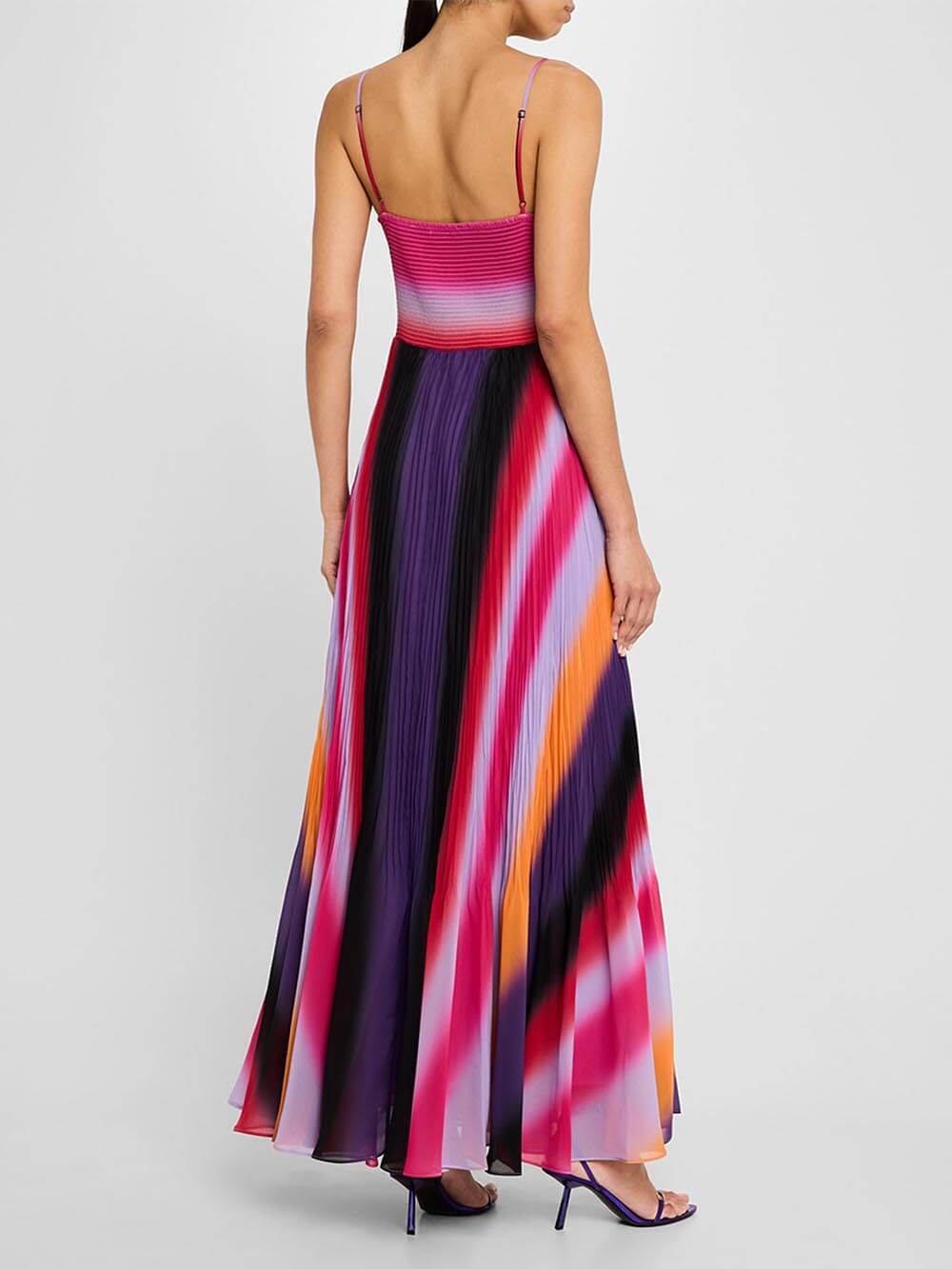 Elegante geplooide ombre gestreepte maxi-jurk