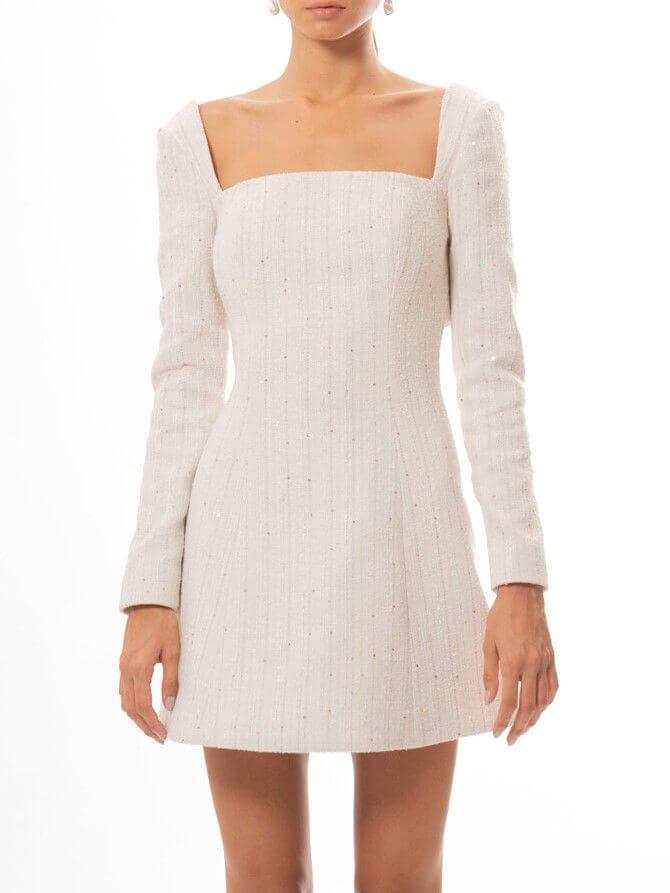 Playful Retro Square Neck Long Sleeve Mini Dress