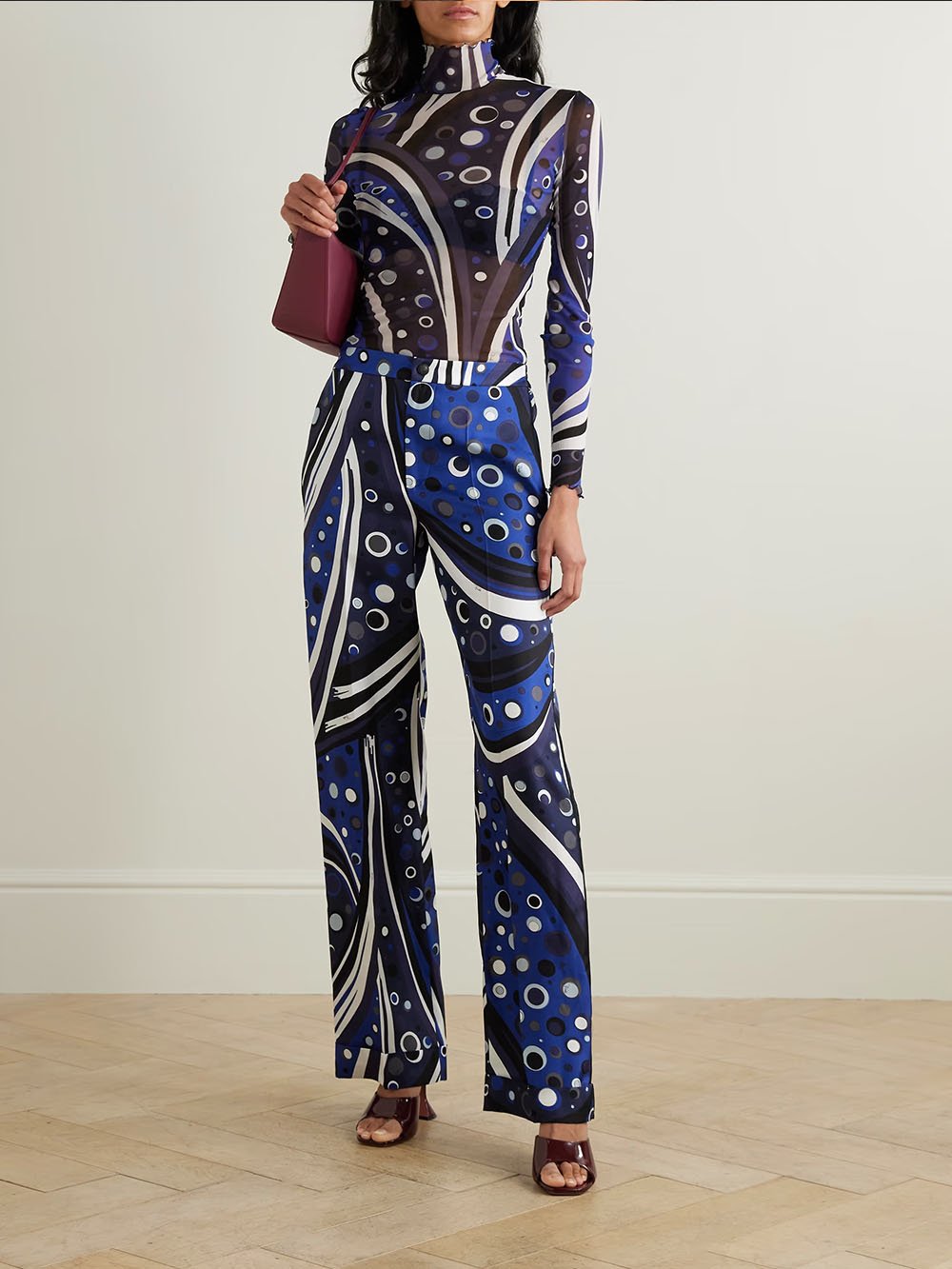 High-waisted Printed Twill Wide-leg Pants