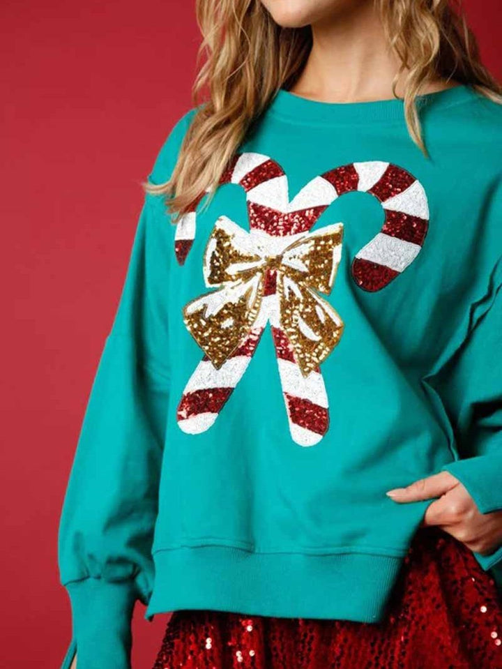 Süßes, langärmliges Weihnachts-Sweatshirt mit Pailletten