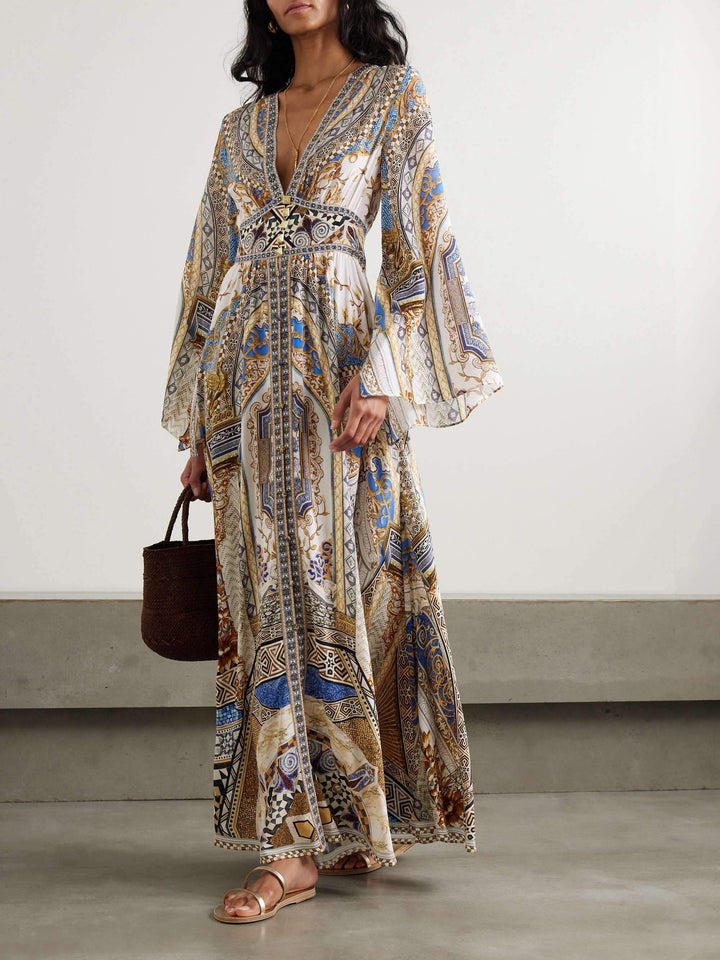 Vintage Sophisticated Printed Maxi Dress