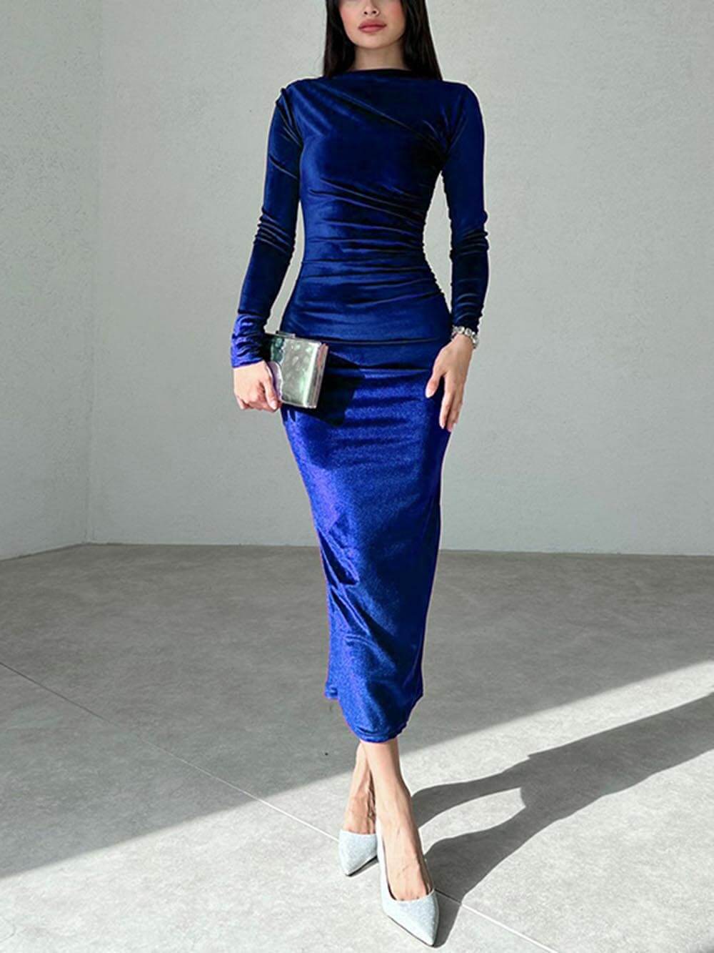 Fashion Solid Color Slim Fit Pleated Dress