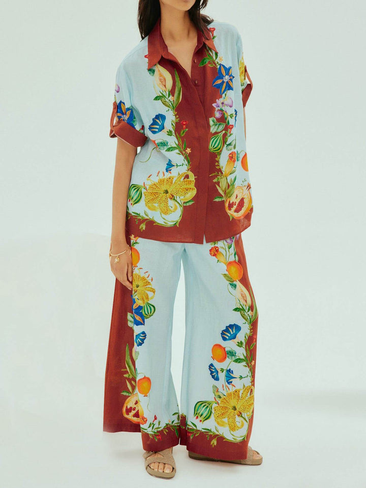 Sunny Floral Print Pocket Wide-leg Pants