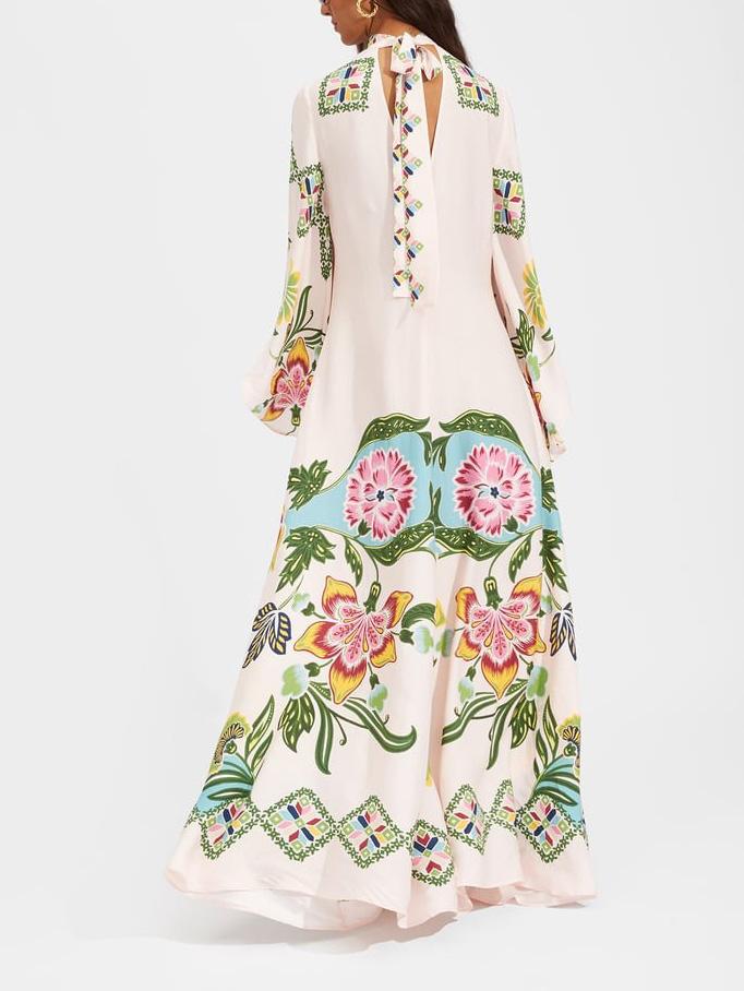 Exquisite Sunshine Floral Print Flowing Maxi Dress