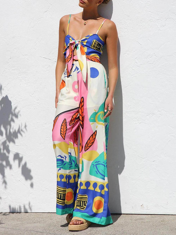 Unique Ethnic Pattern Printed Suspender Jumpsuit