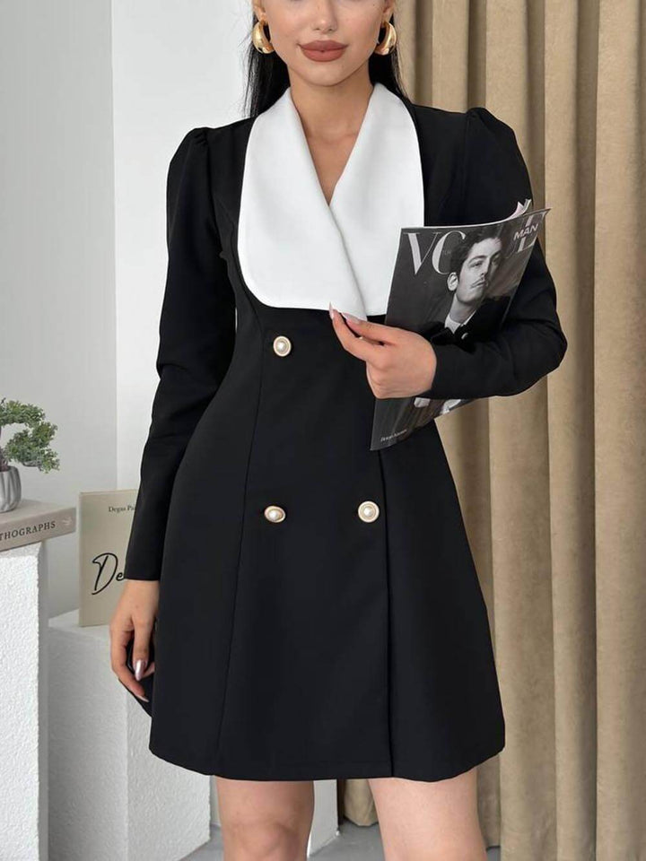 Elegance Contrast Color Metal Buckle Lapel Blazer Mini Dress