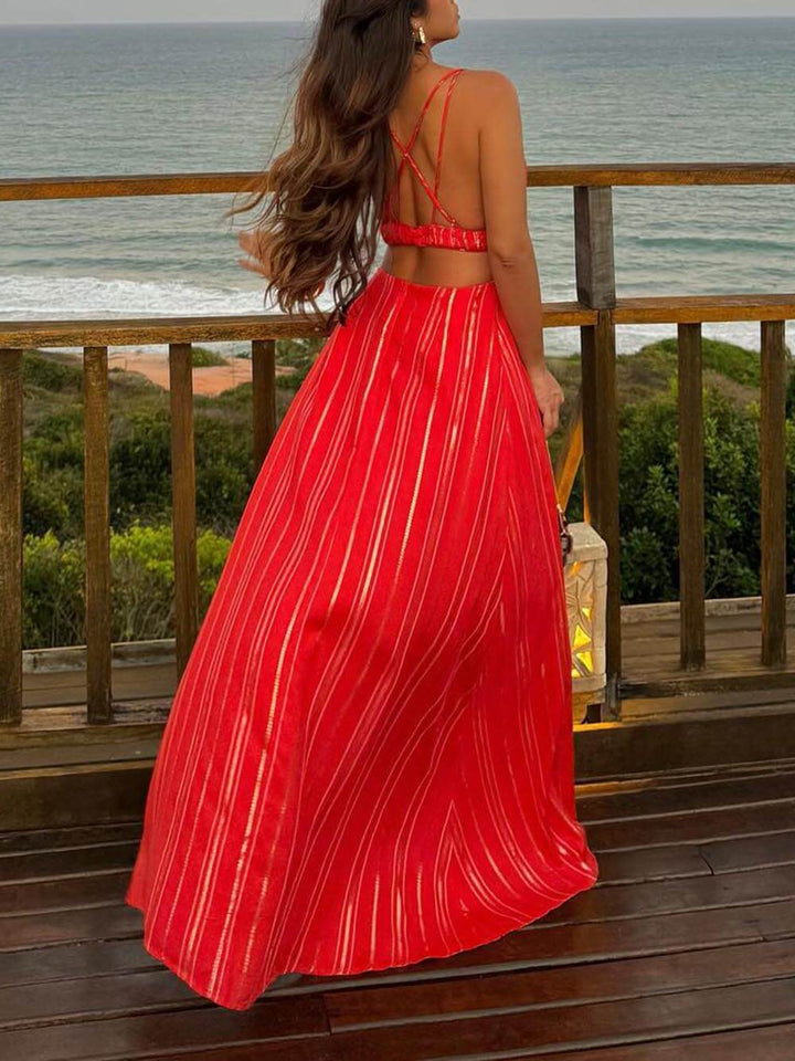 The Most Beautiful Time Elegant Backless Deep V Maxi Dress