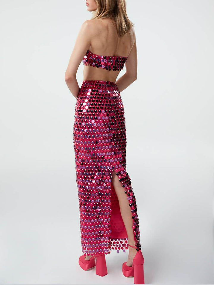 Fashionable Sequined Busty Long Skirt Suit