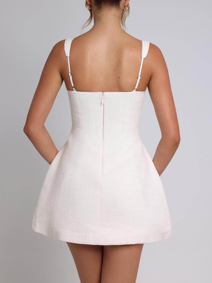 Elegant Pearl Embellished A-Line Party Mini Dress