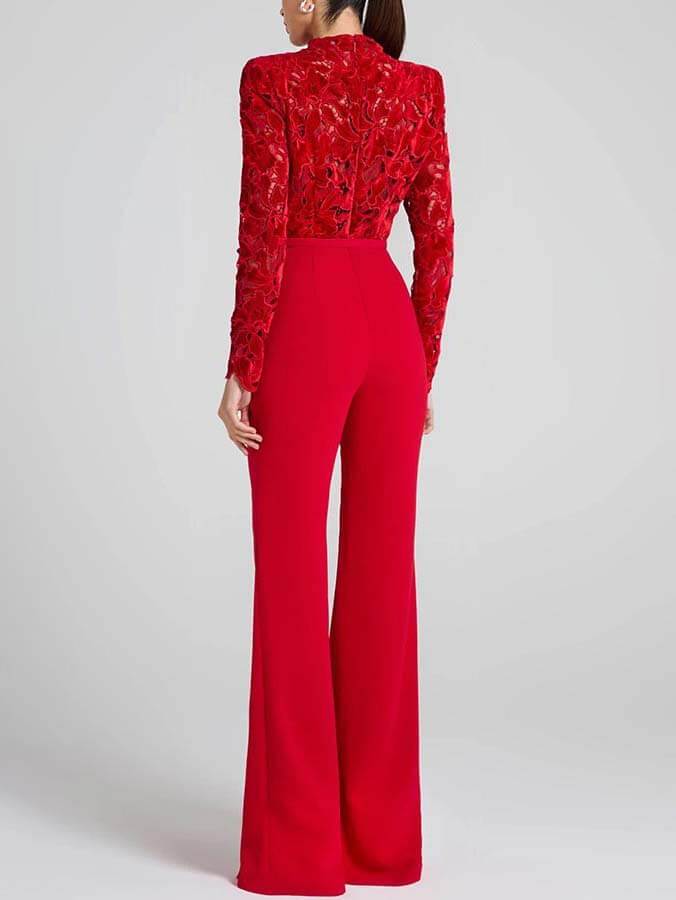 Elegant Lace Panel Flared Jumpsuit