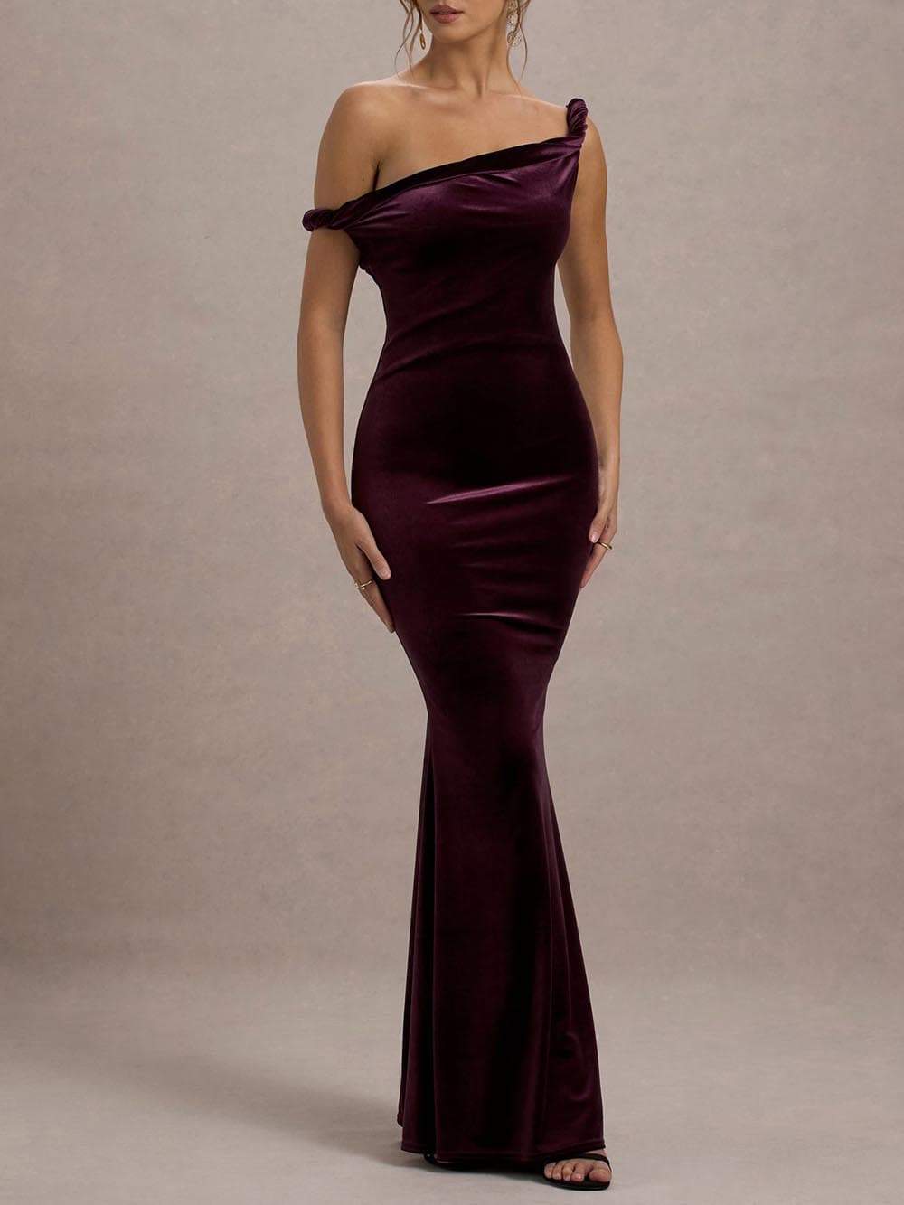 Elegant Velvet Twist Asymmetric Maxi Dress