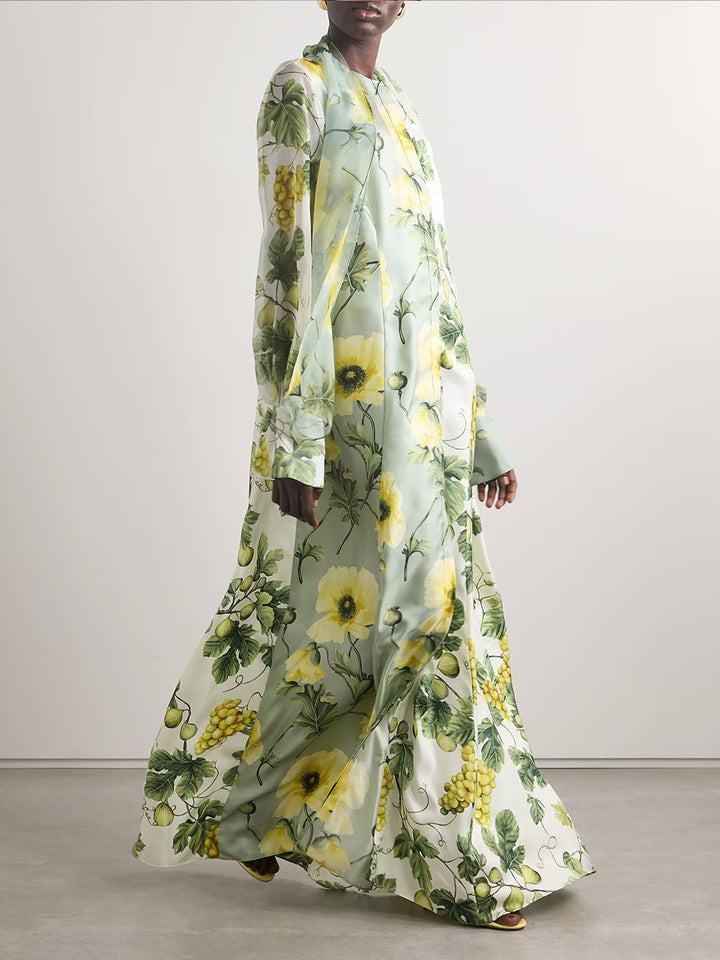 Fijne maxi-jurk met bloemen- en fruitprint